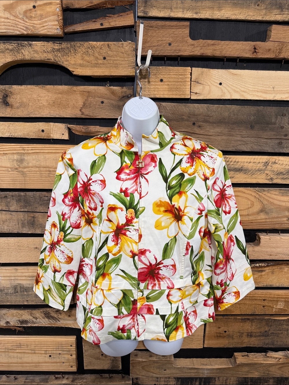 St. John Sport Multicolor Floral
Embellished Cotton Blazer Jacket
Women's Large